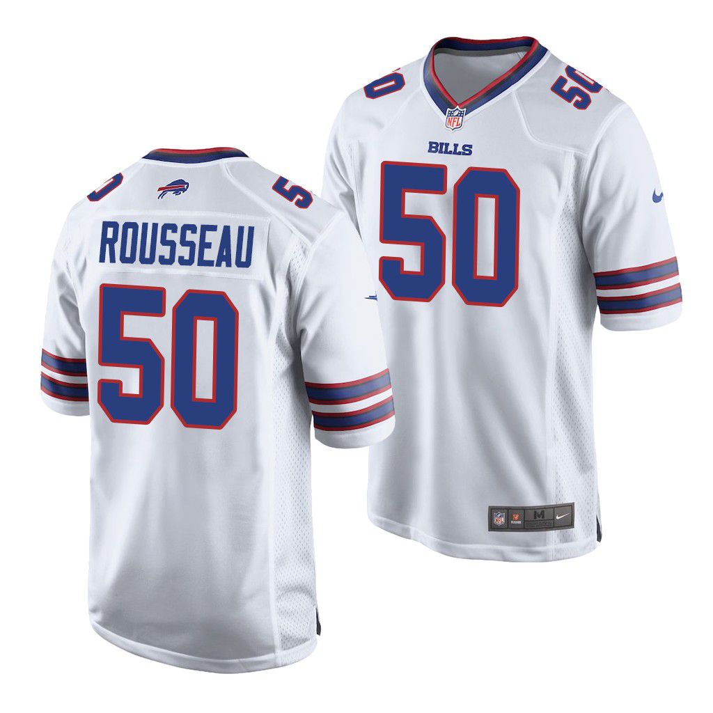 Men Buffalo Bills #50 Gregory Rousseau Nike White 2021 NFL Draft First Round Pick Game Jersey